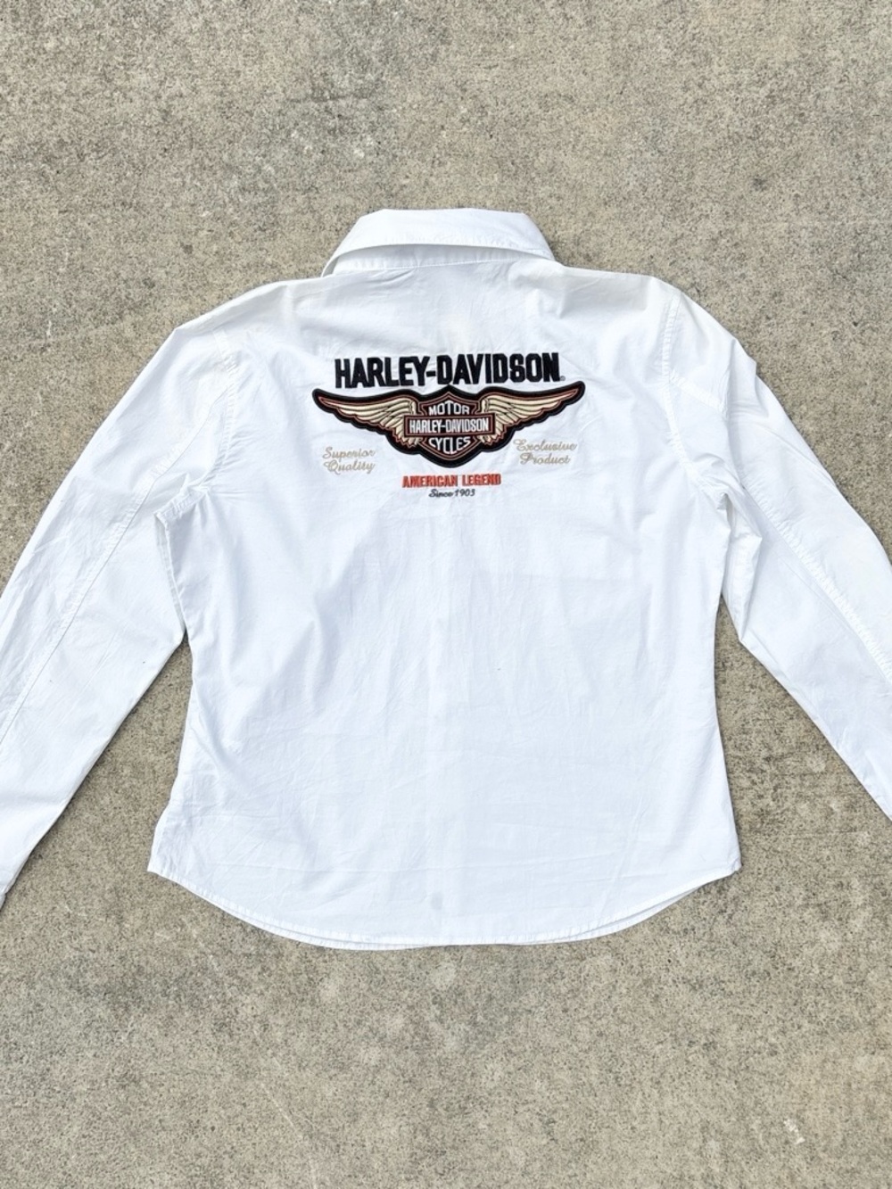 Y2K Vintage Harley-Davidson Men's White Long-Sleeve Embroidered Shirt